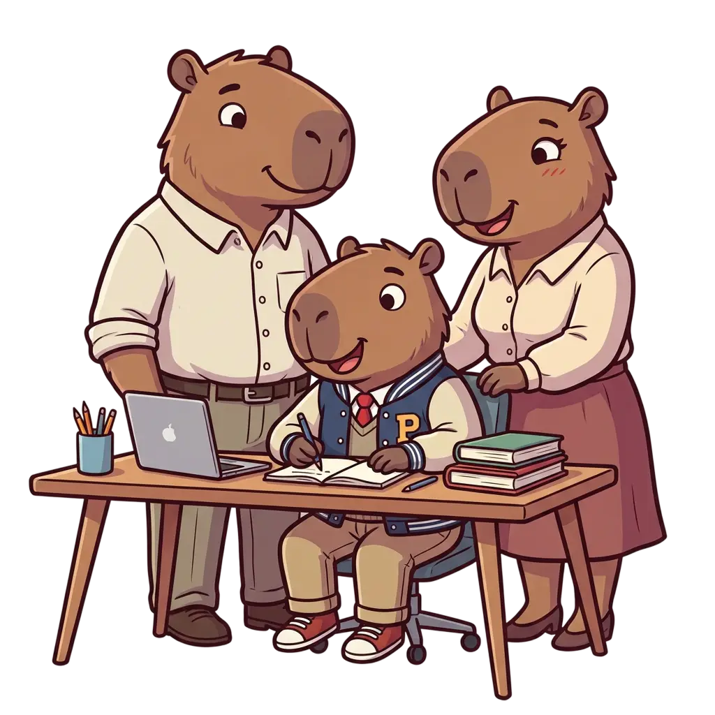 Eine Familie lernt gemeinsam mit Kapi